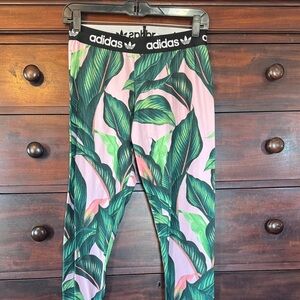 Adidas x Farm Rio Pink and Green Leaf Print Leggings